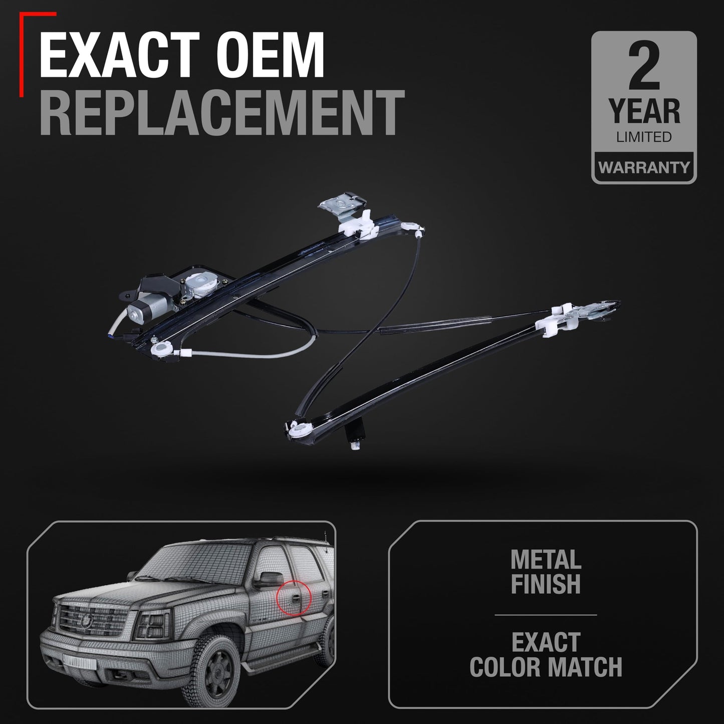 2000-2007 Chevrolet Avalanche Rear Passenger Side Power Window Regulator w/ Motor - Rear Passenger Side Window