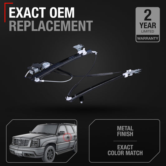 2000-2007 Chevrolet Avalanche Silverado Suburban GMC Sierra Yukon Cadillac Escalade Power Window Regulator with Motor Front Passenger Side Upgraded Metal - Front Driver Side Window