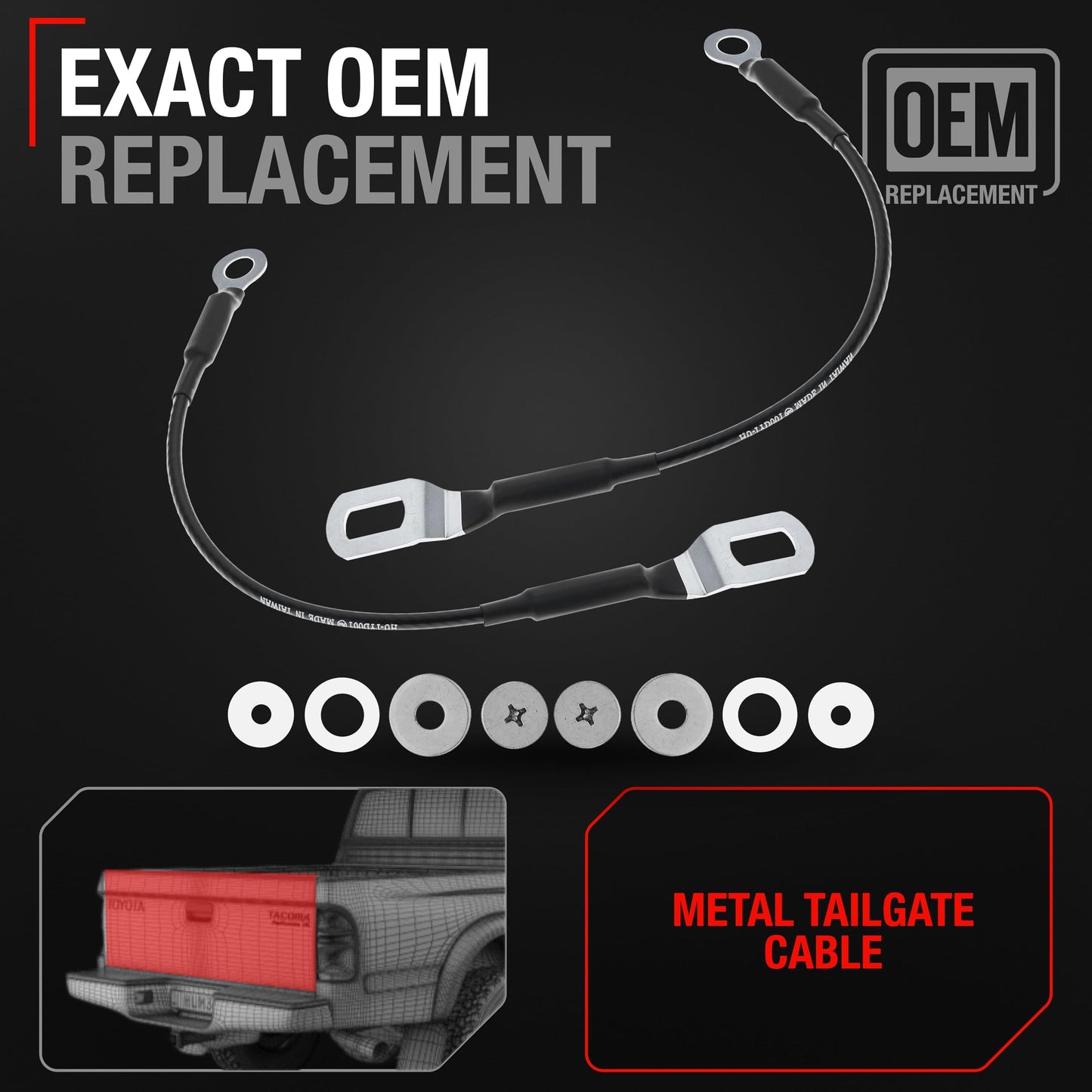 1995-2004 Toyota Tacoma Tailgate Support Cable Replacement Set, Rear Driver & Passenger Side - Tail Gate Support Cable Straps, Metal 14-9/16" Long
