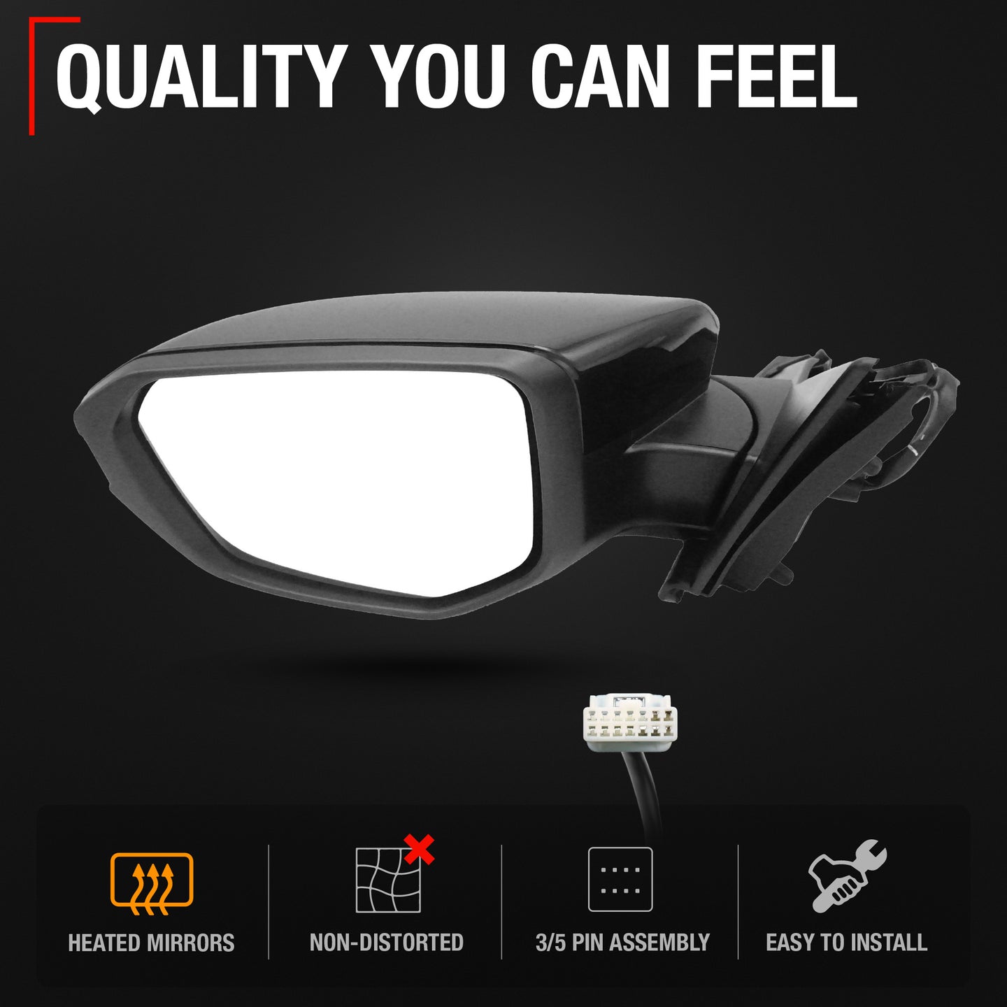 Driver Side Heated Power Side View Mirror - Compatible with 2017-2021 Honda Civic - Power Heated, Manual Folding - Paintable Textured Black Housing - OEM Partslink HO1320297