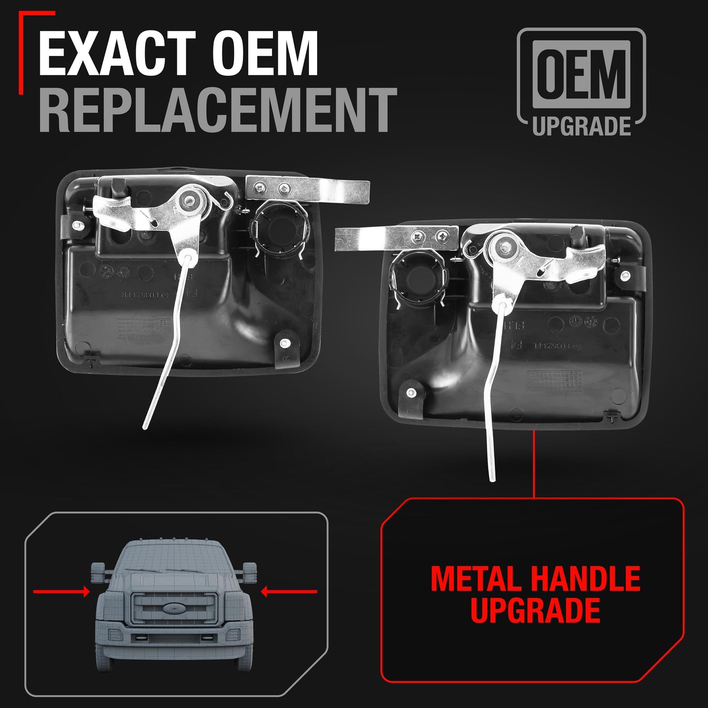 1999-2016 Ford F-Super Duty Exterior Front Driver and Passenger Door Handle Replacement - Upgraded Metal Textured Black - Front Left/Right Doors