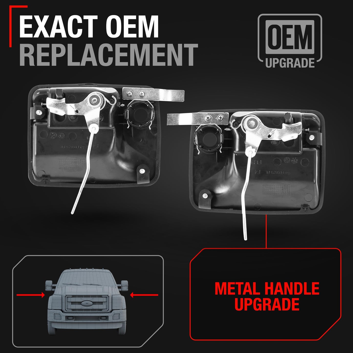 1999-2016 Ford F-Super Duty Exterior Front Driver and Passenger Door Handle Replacement - Upgraded Metal Textured Black - Front Left/Right Doors