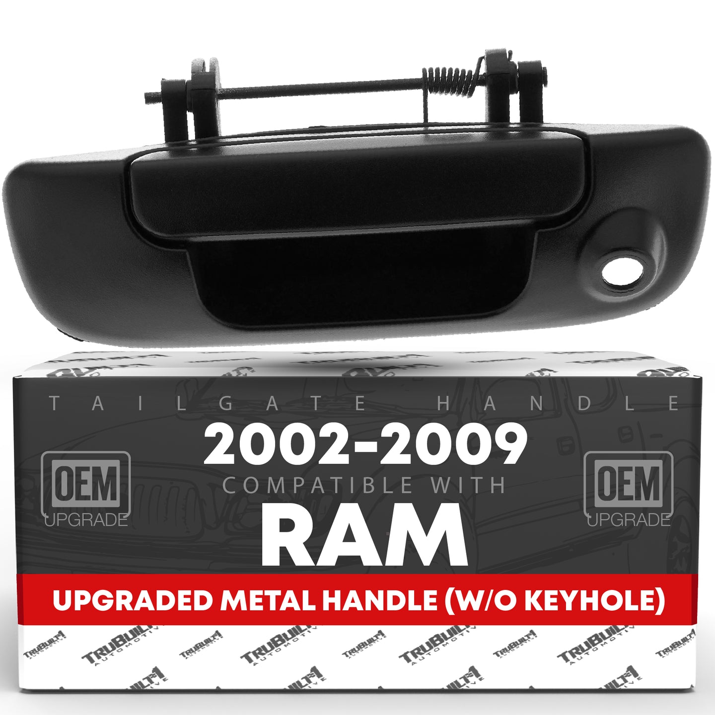 2002-2008 Dodge Ram 1500, 2003-2009 Ram 2500, 3500 Tailgate Handle Assembly, Upgraded Metal - Textured Black w/ Camera Hole - Texture Tailgate Handle