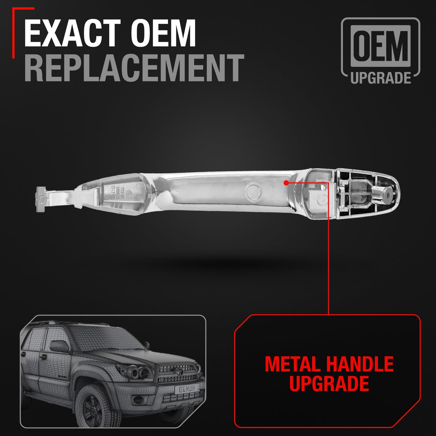 Toyota Tacoma Lexus GX470 Front Passenger Door Handle - All Chrome, Exterior Metal Upgrade - Front Passenger Side Handle