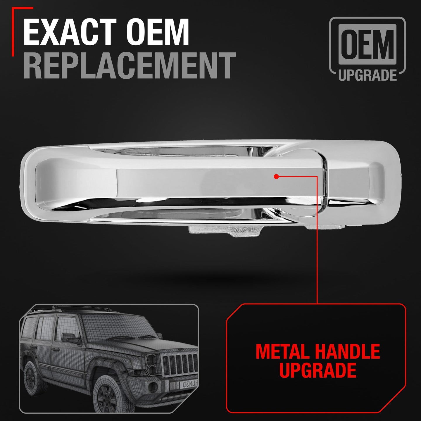 2006-2010 Jeep Commander; 2005-2010 Jeep Grand Cherokee Exterior Front Driver Door Handle, Upgraded Metal - All Chrome w/ Keyhole - Front Driver Side Handle