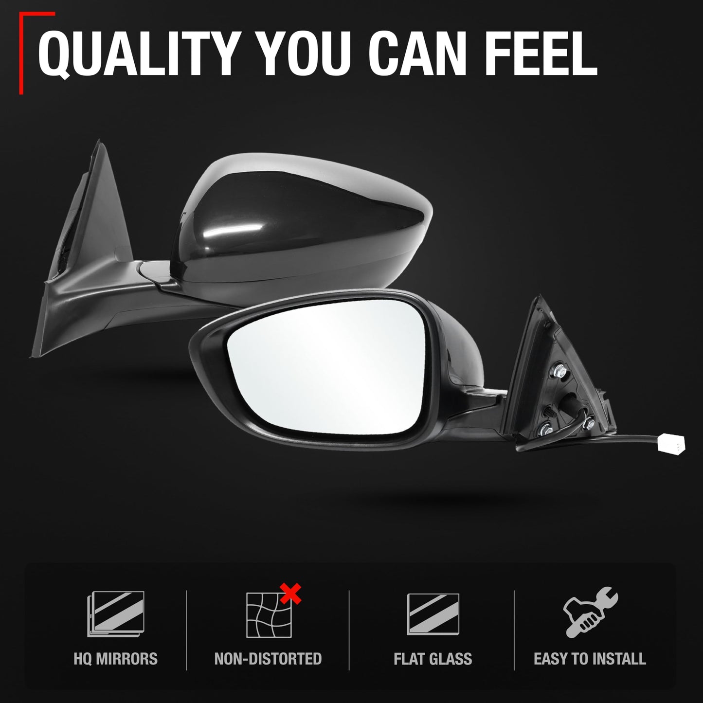 2018-2022 Honda Accord Driver Side Mirror Replacement Powered Manual Fold Flat Glass Smooth Black - Driver Side Mirror