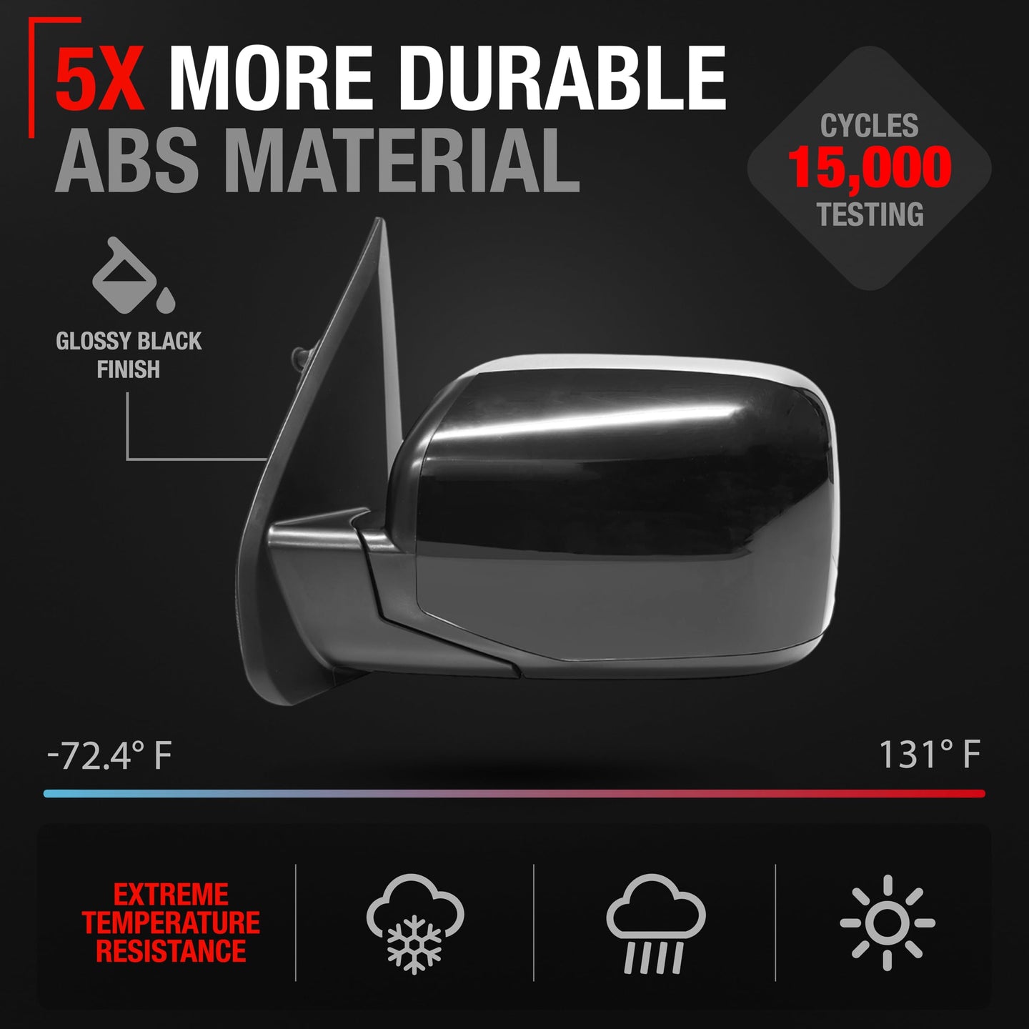 2018-2024 Toyota Camry Driver Side Mirror - Powered Adjustment, Heated, Turn Signal, Blind Spot Detection, Manual Folding, Flat Glass - Black - Driver Side Mirror