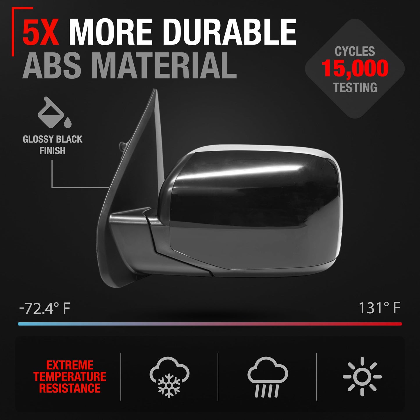 2018-2024 Toyota Camry Driver Side Mirror - Powered Adjustment, Heated, Turn Signal, Blind Spot Detection, Manual Folding, Flat Glass - Black - Driver Side Mirror