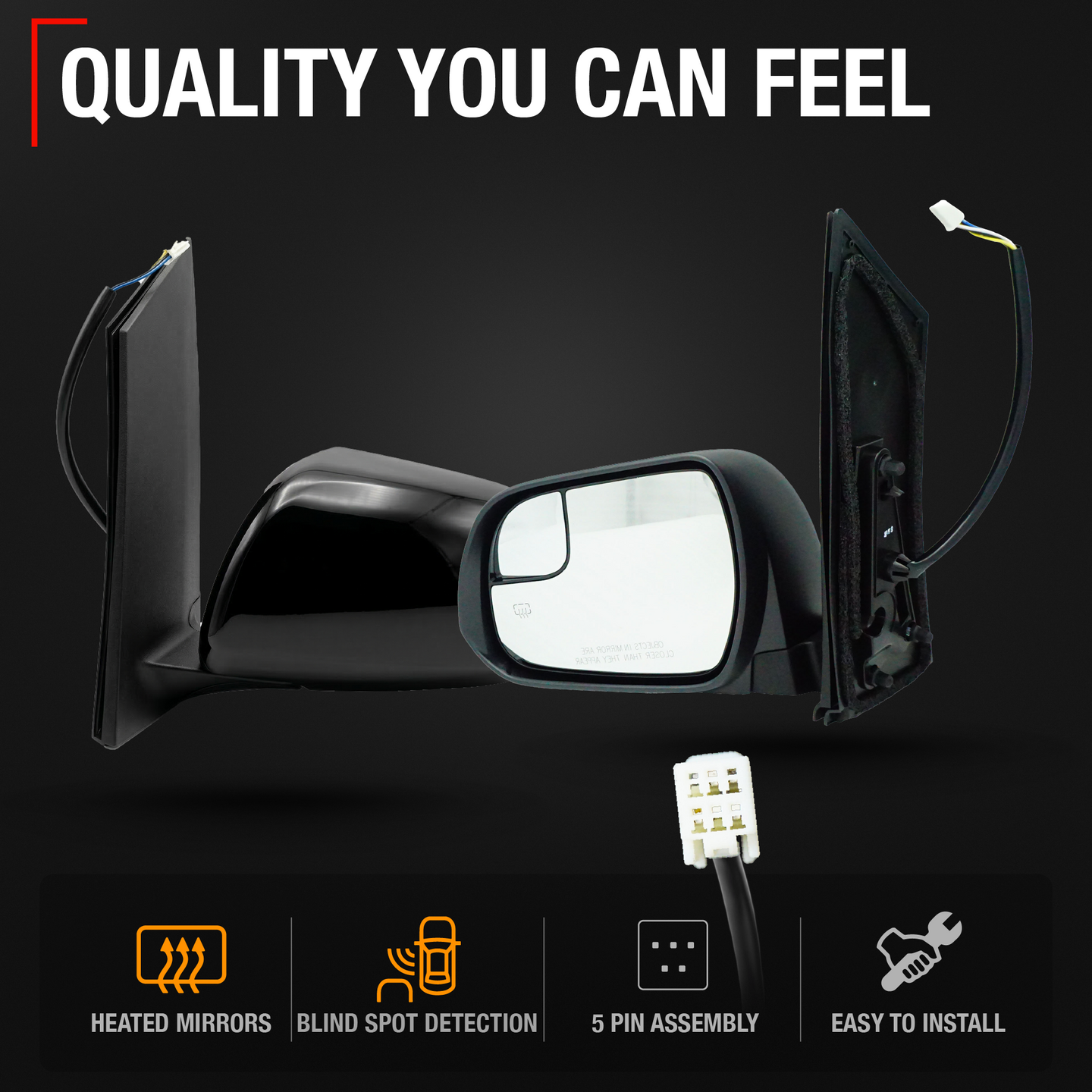 2015-2020 Toyota Sienna Driver Side Mirror Manual Heated Manual Fold Blind Spot Paintable Textured - Driver Side Mirror