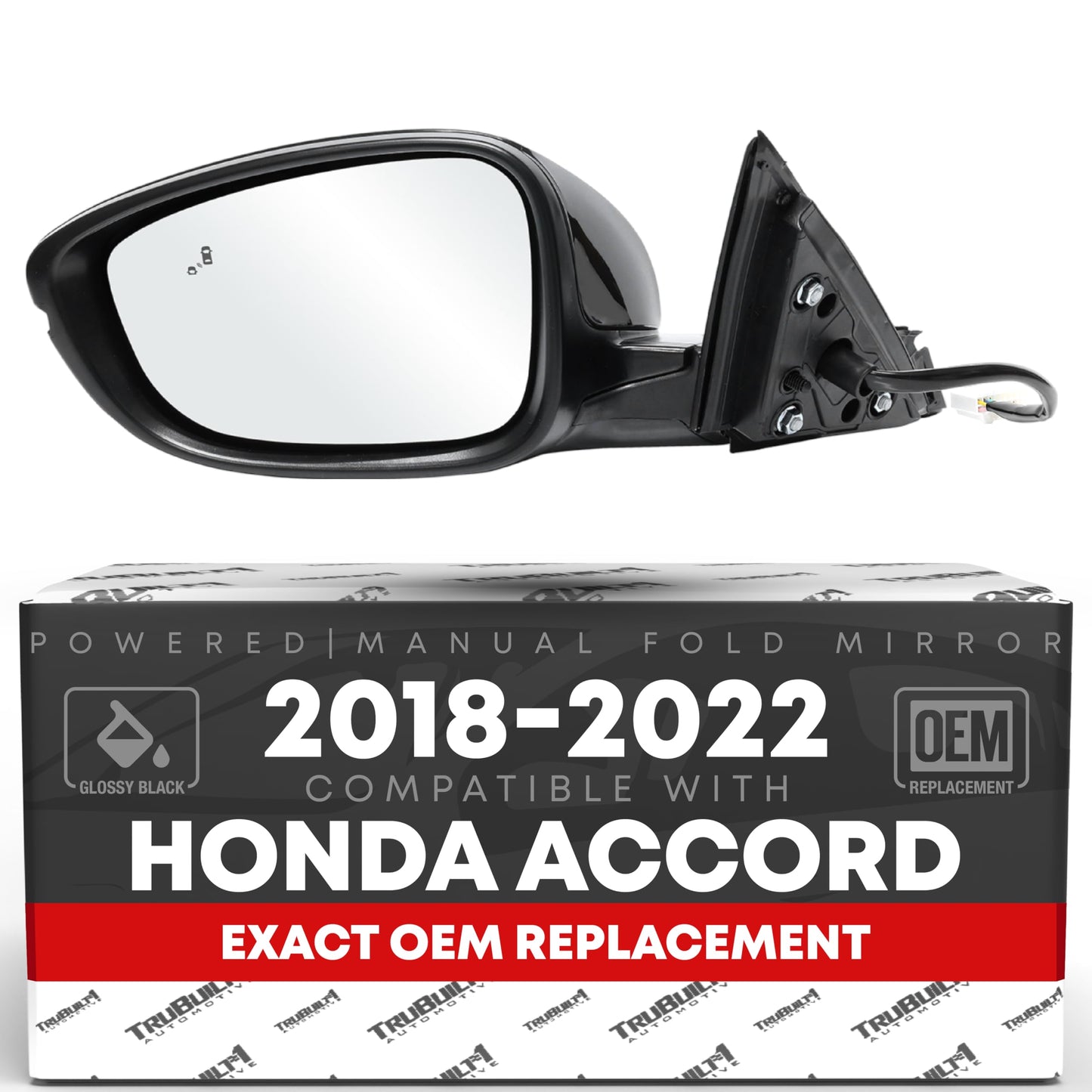 2018-2022 Honda Accord Driver Side Mirror Replacement Powered Manual Fold Heated Turn Signal Flat Glass Smooth Black - Driver Side Mirror