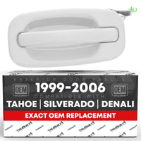 Exterior Rear Driver Door Handle - Compatible with 1999-2006 Chevrolet Silverado, Suburban, Tahoe; 1999-2006 GMC Sierra, Yukon - Olympic White - OEM 15029899-GAZ, 80114 - Rear Driver Door Handle