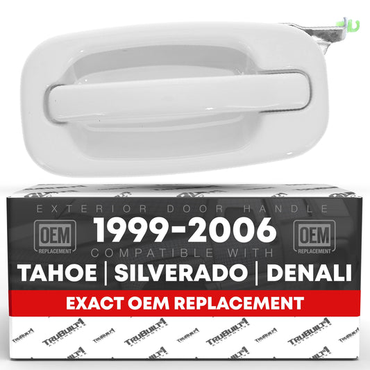 Exterior Rear Driver Door Handle - Compatible with 1999-2006 Chevrolet Silverado, Suburban, Tahoe; 1999-2006 GMC Sierra, Yukon - Olympic White - OEM 15029899-GAZ, 80114 - Rear Driver Door Handle