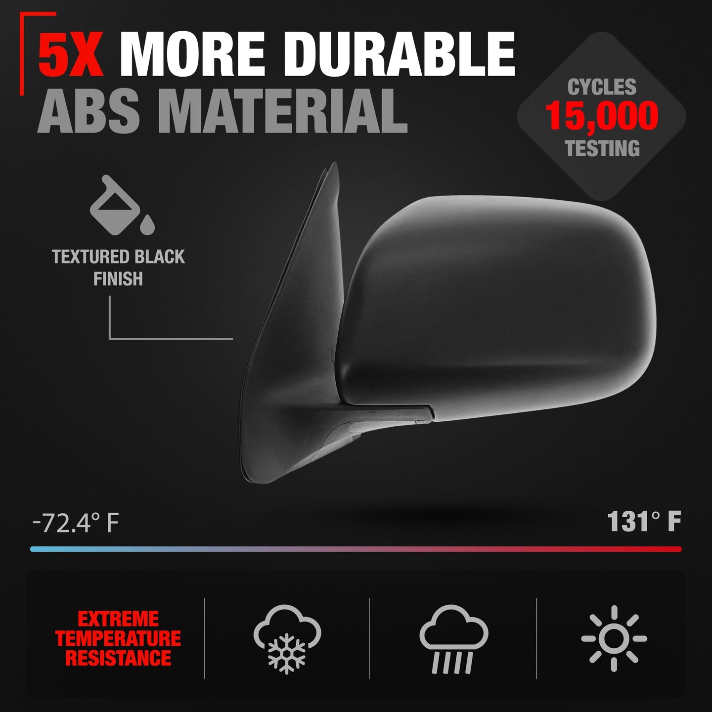 2005-2011 Toyota Tacoma Driver Side Mirror Replacement - Manual Adjustment Manual Folding Flat Glass with English Warning Textured Black - Driver Side Mirror