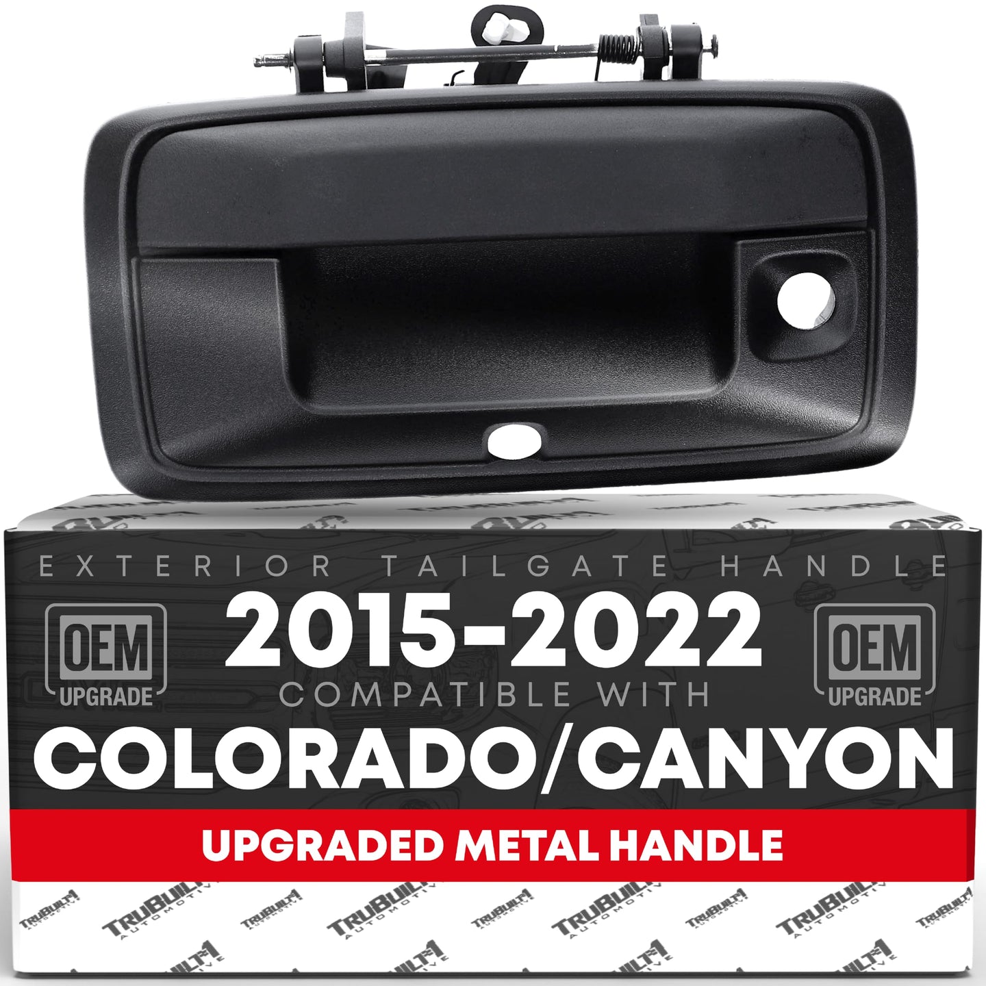 Chevrolet Colorado GMC Canyon Tailgate Handle - Upgraded Metal - Textured with Keyhole & Camera Hole - Black Metal Tailgate