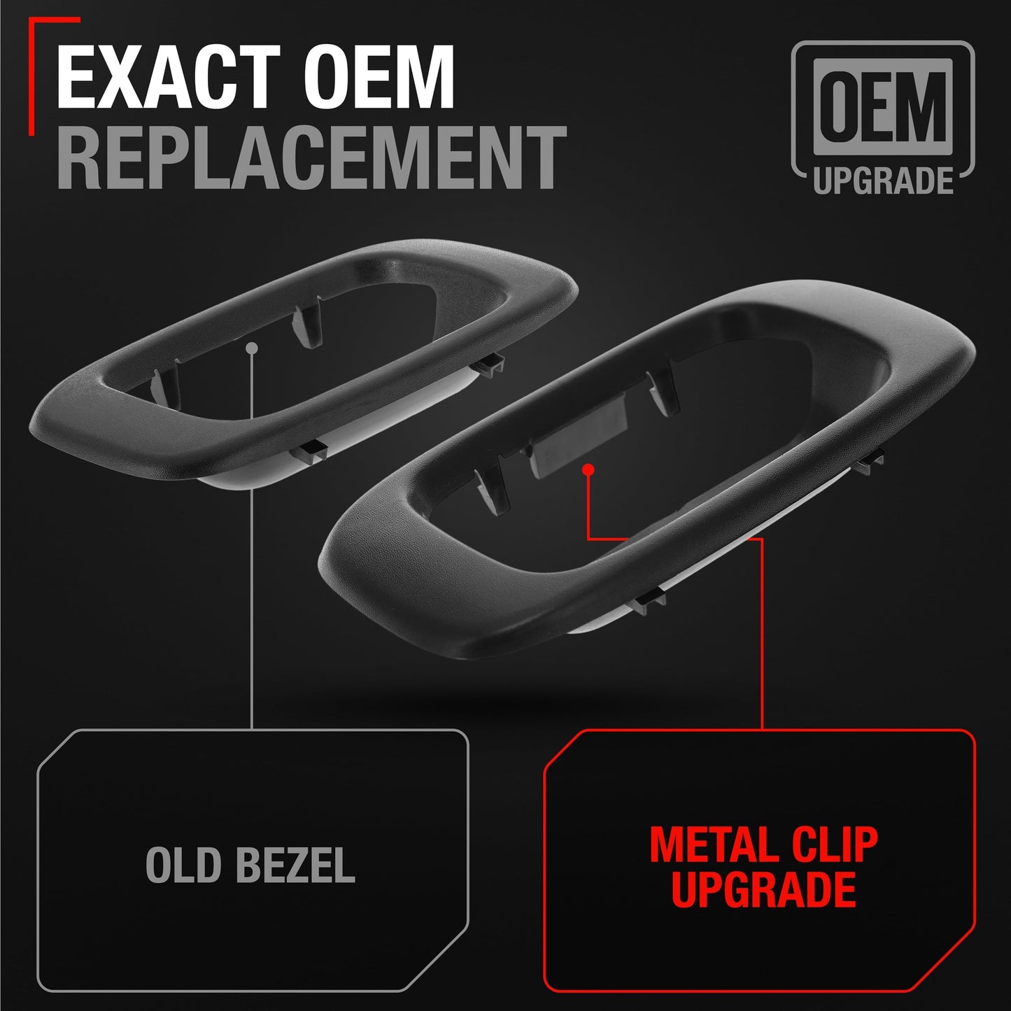 1999-2007 Chevrolet Silverado 1500 2500 3500 GMC Sierra 1500 2500 3500 Tailgate Handle Latch with Improved Bezel Trim and Rod Clips - Upgraded Metal - Metal Handle + Improved Bezel