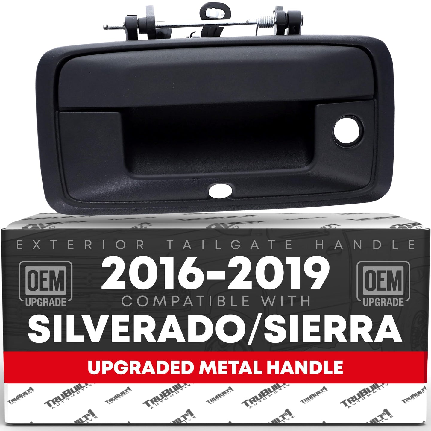 2016-2019 Chevrolet Silverado GMC Sierra Tailgate Handle Assembly - Upgraded Metal Liftgate Latch Handle Textured with Keyhole and Camera Hole - Black Metal Tailgate