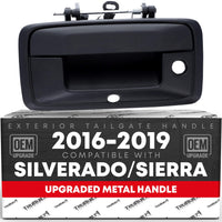 2016-2019 Chevrolet Silverado GMC Sierra Tailgate Handle Assembly - Upgraded Metal Liftgate Latch Handle Textured with Keyhole and Camera Hole - Black Metal Tailgate