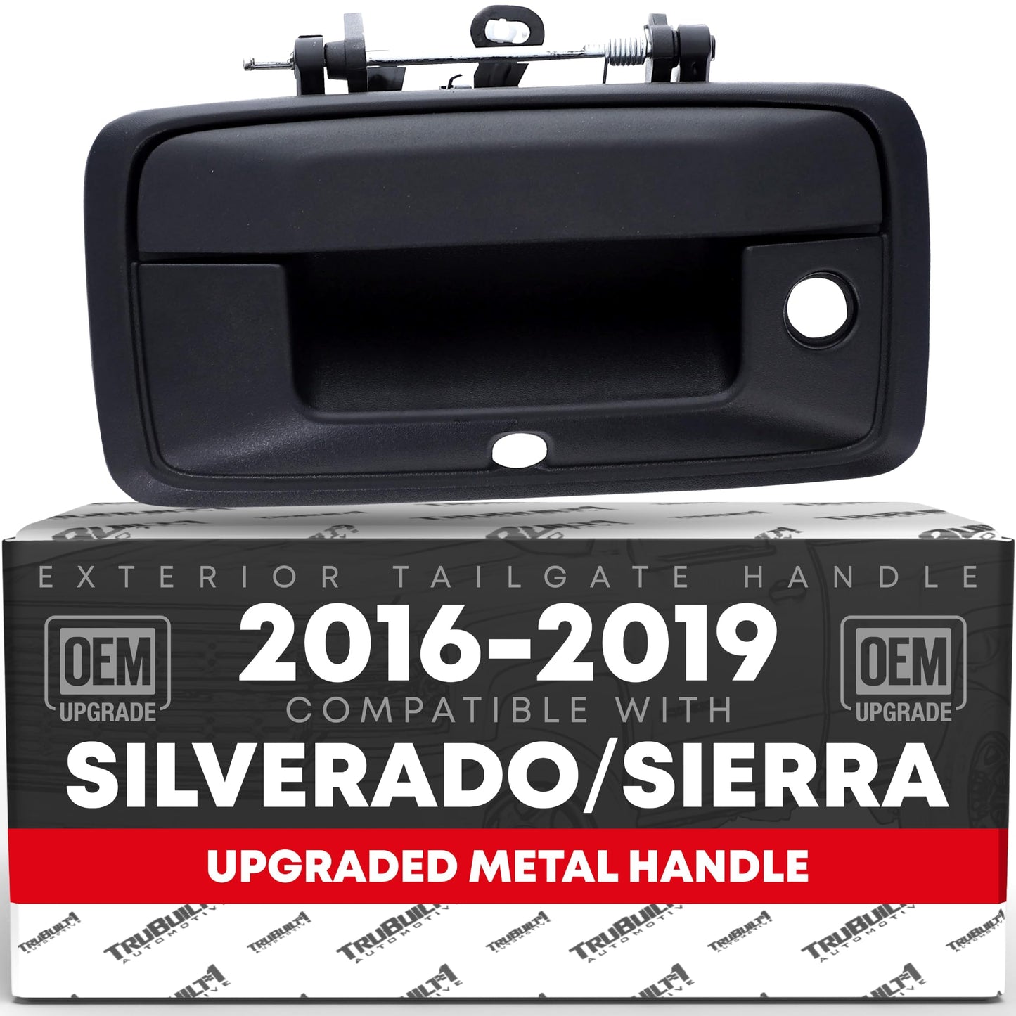 Chevrolet Silverado GMC Sierra Tailgate Handle - Upgraded Metal - Textured with Keyhole & Camera Hole - Black Metal Tailgate