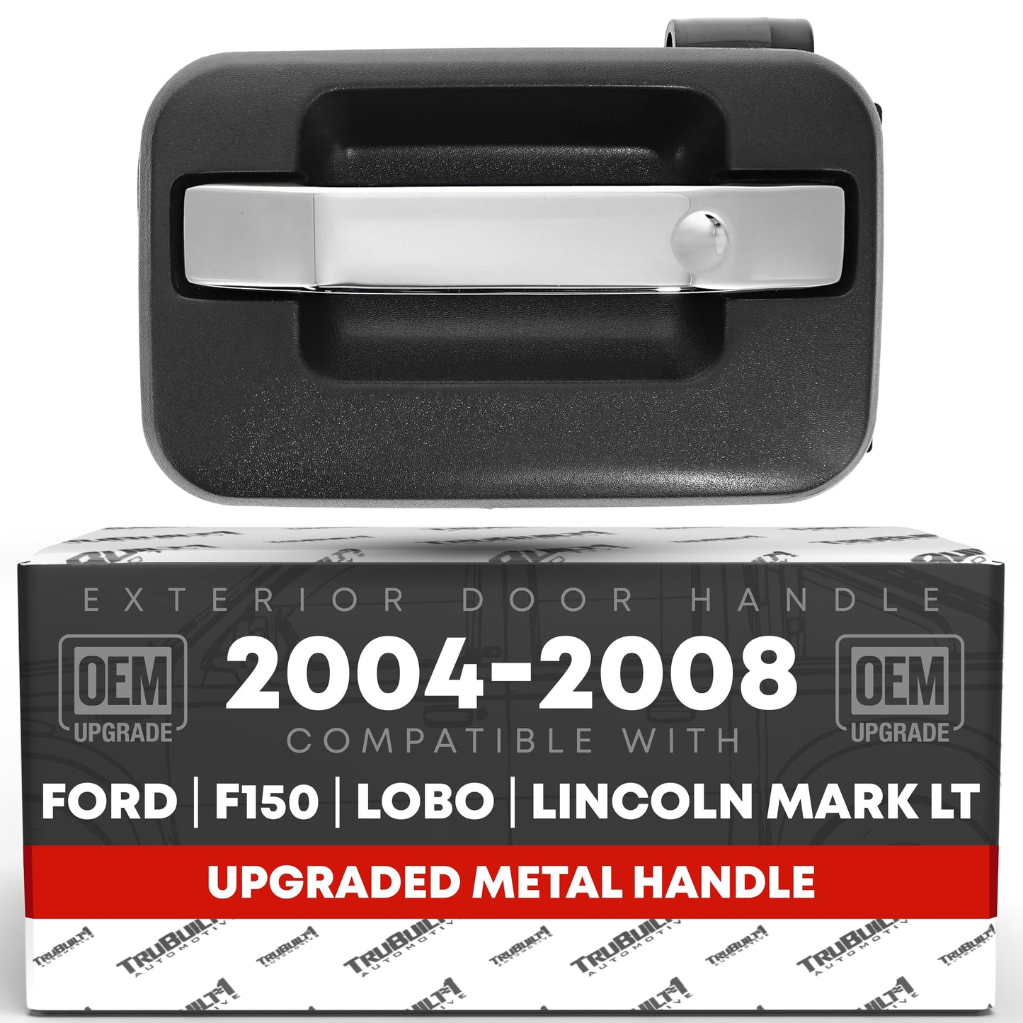 2004-2014 Ford F-150 Lobo Lincoln Mark LT Exterior Rear Driver Door Handle, Upgraded Metal - Chrome and Black - Rear Driver Handle