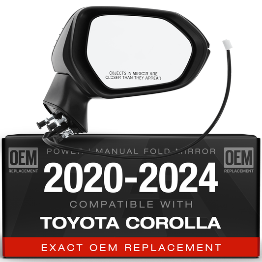 Toyota Corolla Sedan Passenger Side Mirror - Power Adjustment - Manual Folding - Black - Passenger Side Mirror