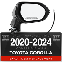 2020-2024 Toyota Corolla Sedan Passenger Side Mirror Replacement - Powered Adjustment Manual Folding Convex Glass Black - Passenger Side Mirror