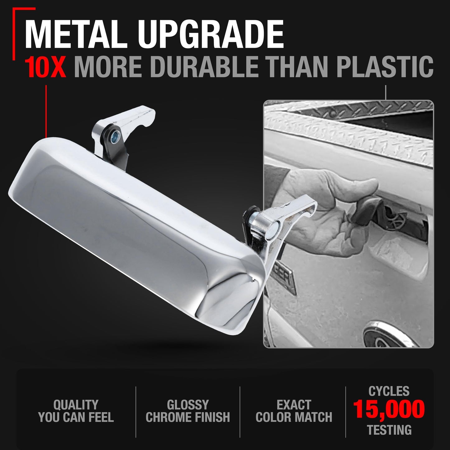 1998-2011 Ford Ranger Tailgate Handle Latch Replacement, Upgraded Metal - All Chrome - All-Chrome Tailgate Handle