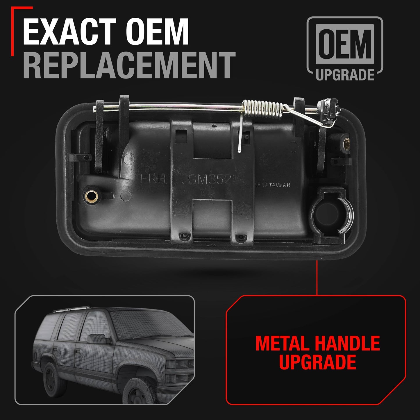 1994-2002 Chevrolet C/K Silverado Suburban Tahoe Blazer GMC Yukon Sierra Cadillac Escalade Exterior Front Passenger Door Handle Upgraded Metal - Textured Black - All-Metal Right Handle