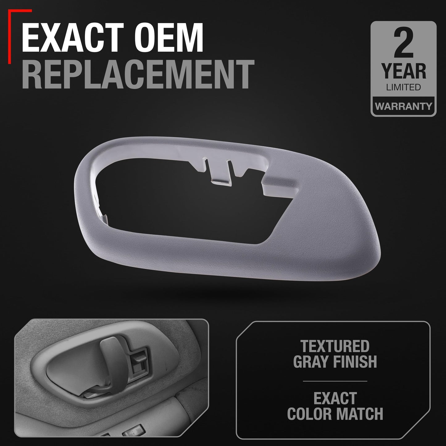 1995-2002 Chevrolet GMC C1500 K1500 C2500 K2500 C3500 K3500 C3500HD C5500 Suburban Interior Front Driver Door Handle Bezel - Gray - Front or Rear Driver Side Handle