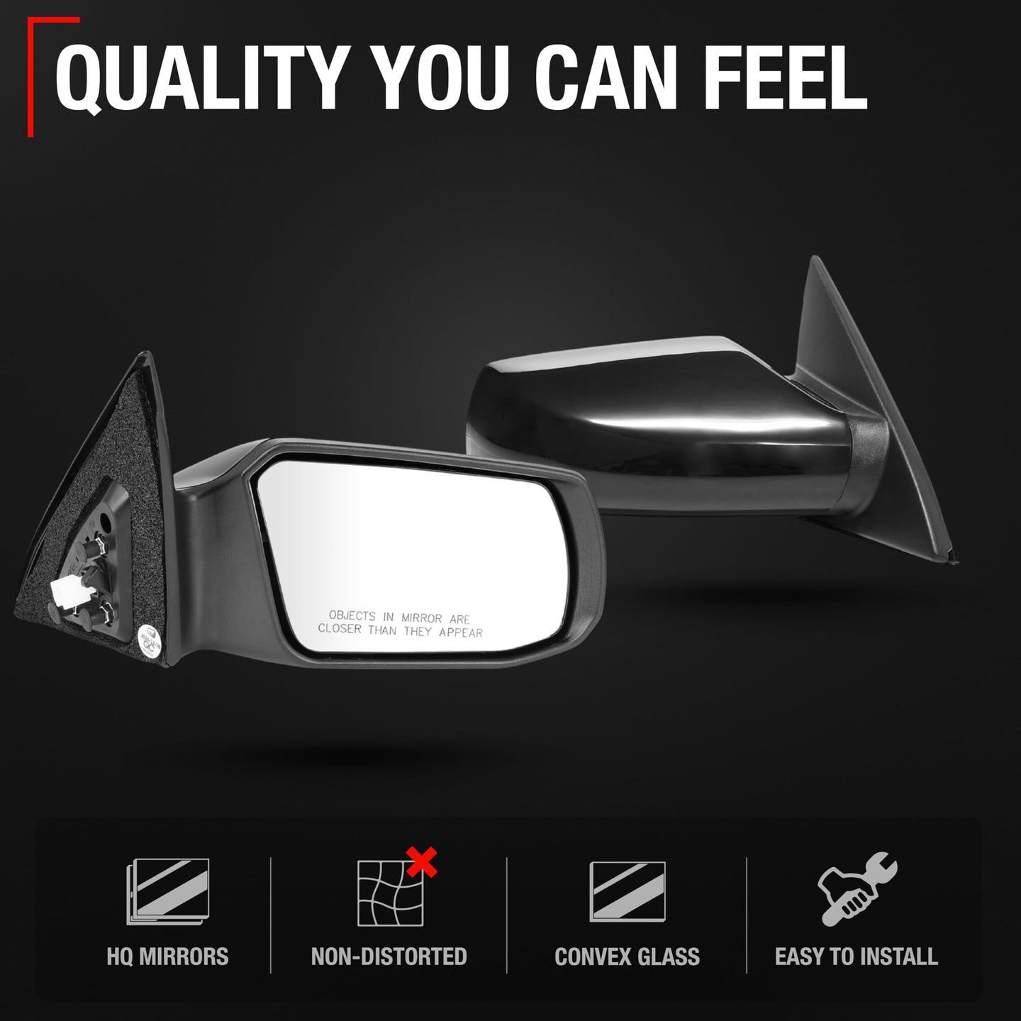 2007-2012 Nissan Altima Sedan Passenger Side Mirror Replacement Powered Adjustment Non-Foldable Convex Glass Smooth Black - Passenger Side Mirror