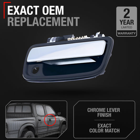 Exterior Front Door Handle Replacement - Compatible with 1995-2004 Toyota Tacoma, 04-12 Toyota Hilux - Chrome Lever, Plastic