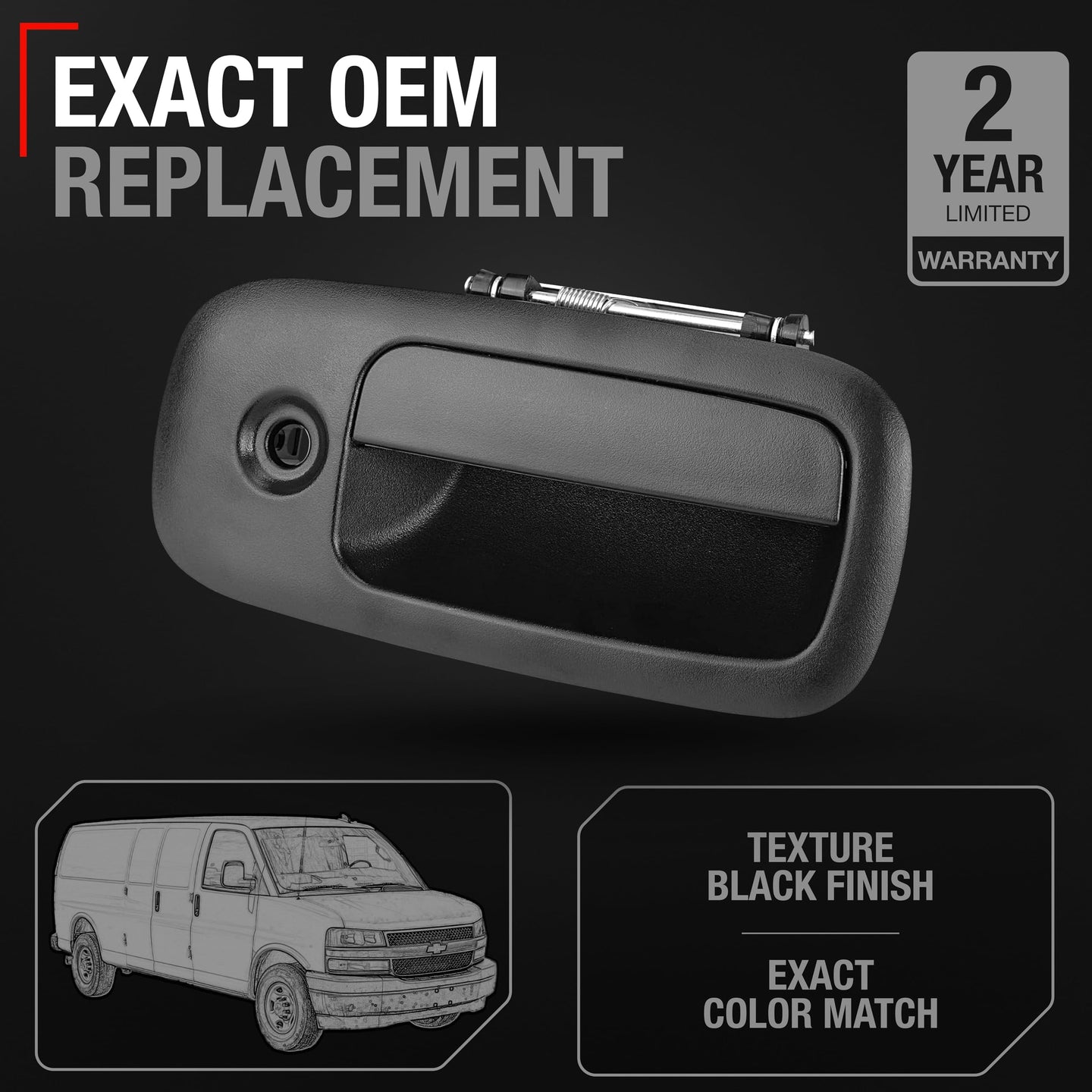 T1A Exterior Front Passenger Door Handle - Compatible with 2003-2009 Chevrolet Express 1500 2500 3500; 2003-2009 GMC Savana 1500 2500 3500 - Textured Black, with Keyhole - OEM 10359093 - Front Right Handle