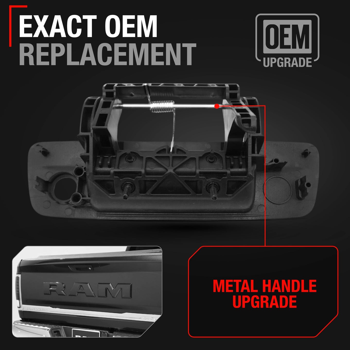 2009-2012 Dodge Ram 1500 2500 3500 Tailgate Handle Assembly Upgraded Metal with Keyhole