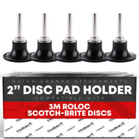 2-inch Conditioning Disc Pad Holder Assembly, Pack of 5-1/4'' Shank - Compatible with 3M ROLOC Scotch-Brite Brand Discs - Speed-Lok TR Quick-Change Attachment - ROLOC Pad 2" - 5 Pack