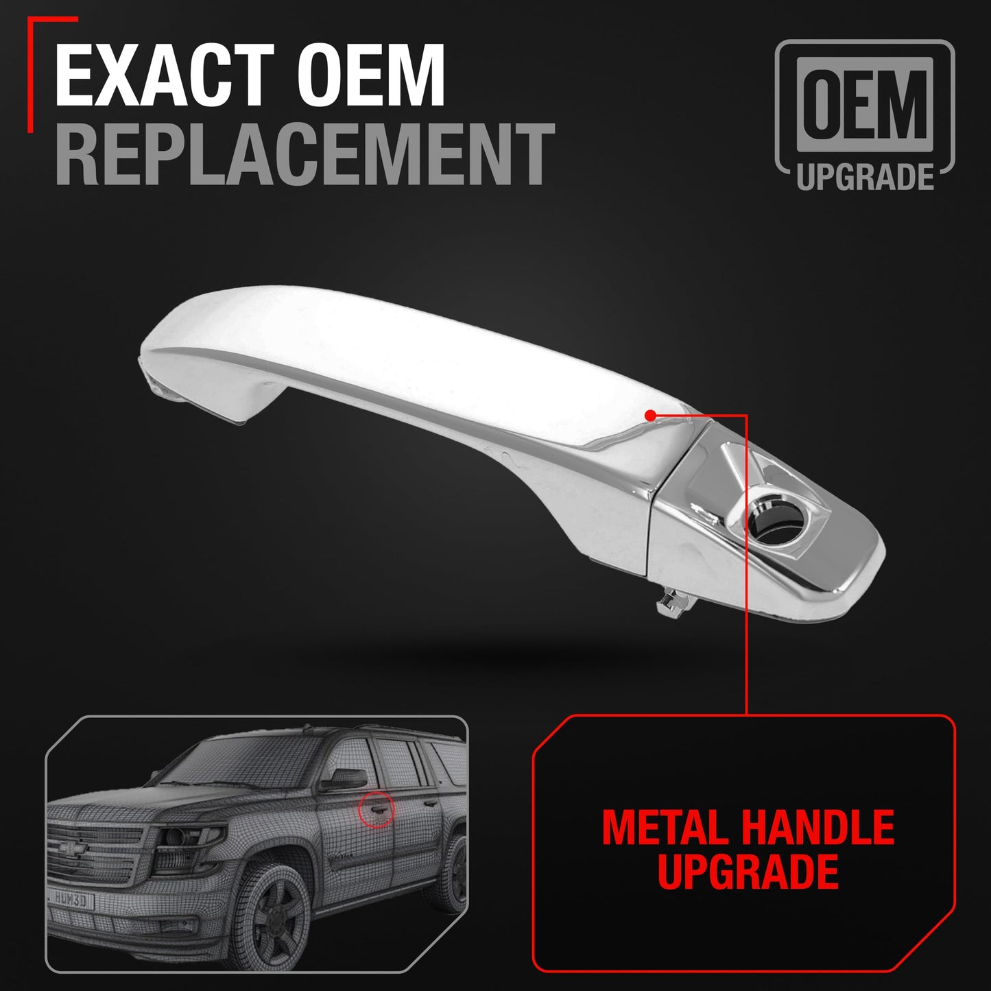 2015-2022 Chevrolet Colorado Front Driver Door Handle w/ Cover & Gasket, All Chrome - Front Driver Side Handle