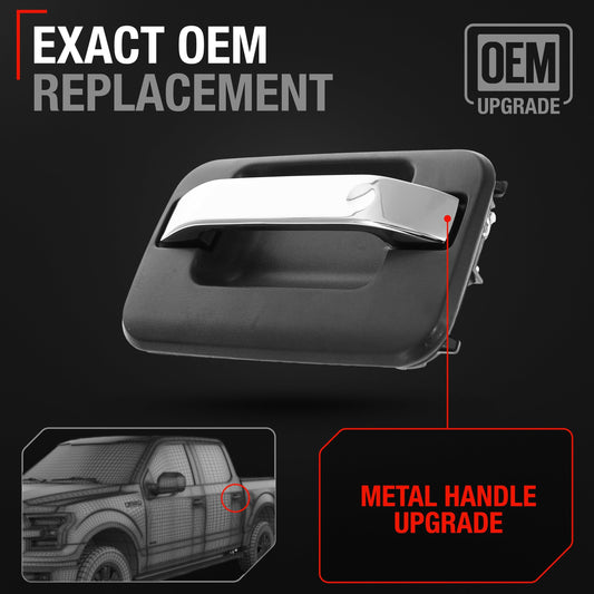 2009-2014 Ford F-150 Lobo Lincoln Mark LT Exterior Front Driver Door Handle, Upgraded Metal - Chrome and Black with Keyhole - Front Driver Side Handle w/ Keypad