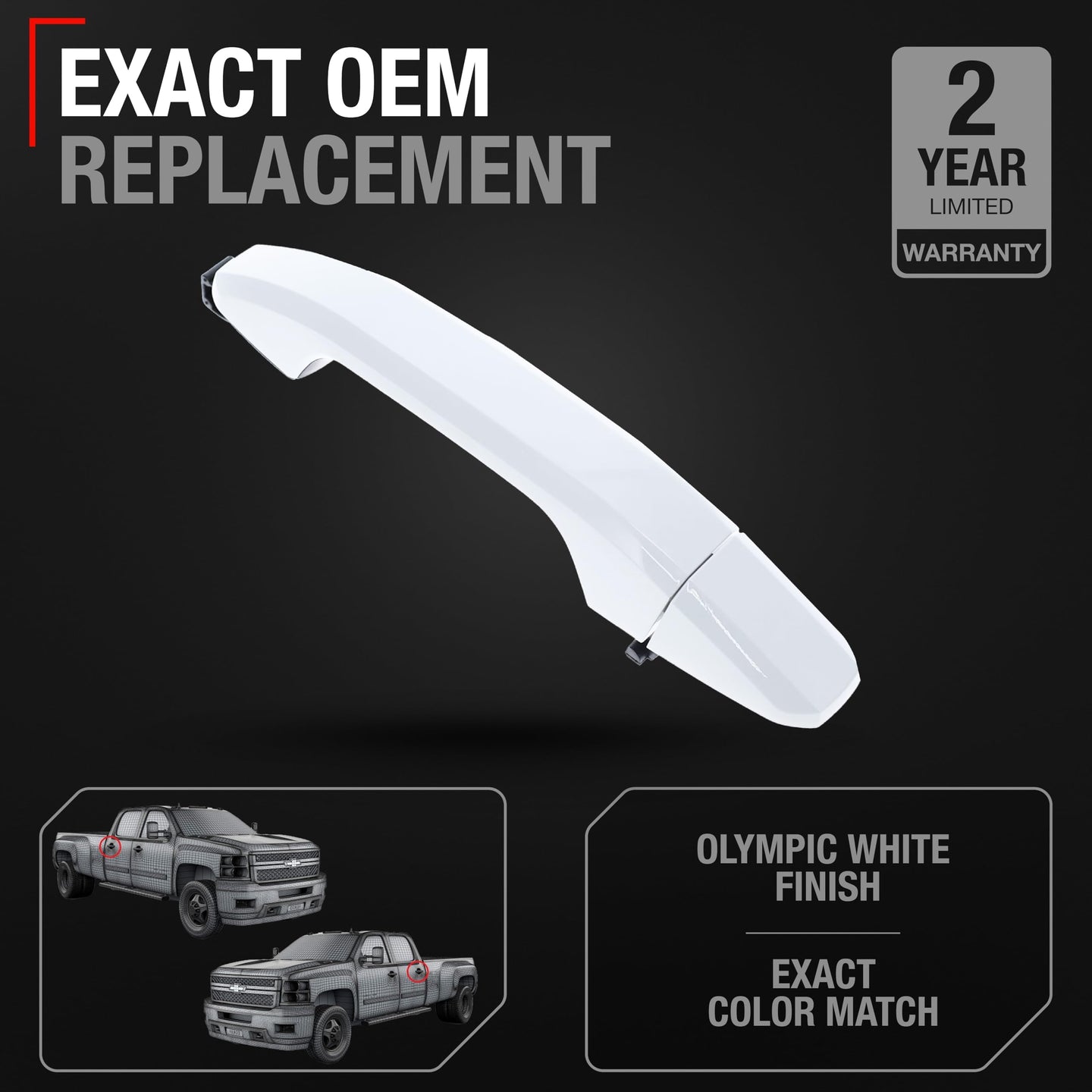 T1A Exterior Rear Driver & Passenger Door Handle - Compatible with 2014-2018 Chevrolet Silverado, 2014-2018 GMC Sierra - Olympic White (GAZ), Plastic - OEM 13583889-GAZ, 13585748-GAZ, 82538 - Rear Driver & Passenger Door Handle
