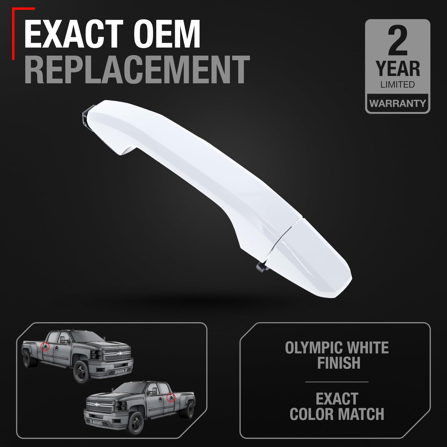 T1A Exterior Rear Driver & Passenger Door Handle - Compatible with 2014-2018 Chevrolet Silverado, 2014-2018 GMC Sierra - Olympic White (GAZ), Plastic - OEM 13583889-GAZ, 13585748-GAZ, 82538 - Rear Driver & Passenger Door Handle
