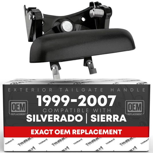 T1A Tailgate Handle Assembly - Compatible with 1999-2007 Chevrolet Silverado 1500, 2500, 3500; 1999-07 GMC Sierra 1500, 2500, 3500 (Classic, HD) - Textured Black, OEM 15997911, C580701, 1915105 - Tailgate Handle