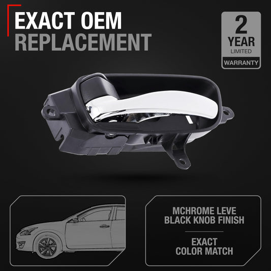 2013-2015 Nissan Altima Interior Front or Rear Driver Door Handle Replacement - Modern Chrome Lever and Black Knob Plastic - Driver Door Handle