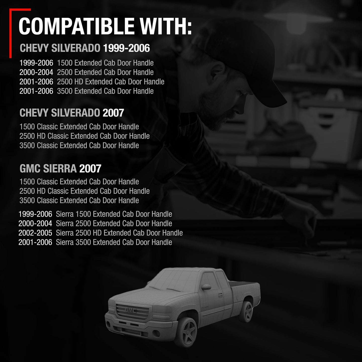 1999-2007 Chevrolet Silverado 1500 2500 GMC Sierra 1500 2500 3500 Extended Cab Rear Driver Door Handle - Upgraded Metal - Left Side Ext Cab Handle (Metal)