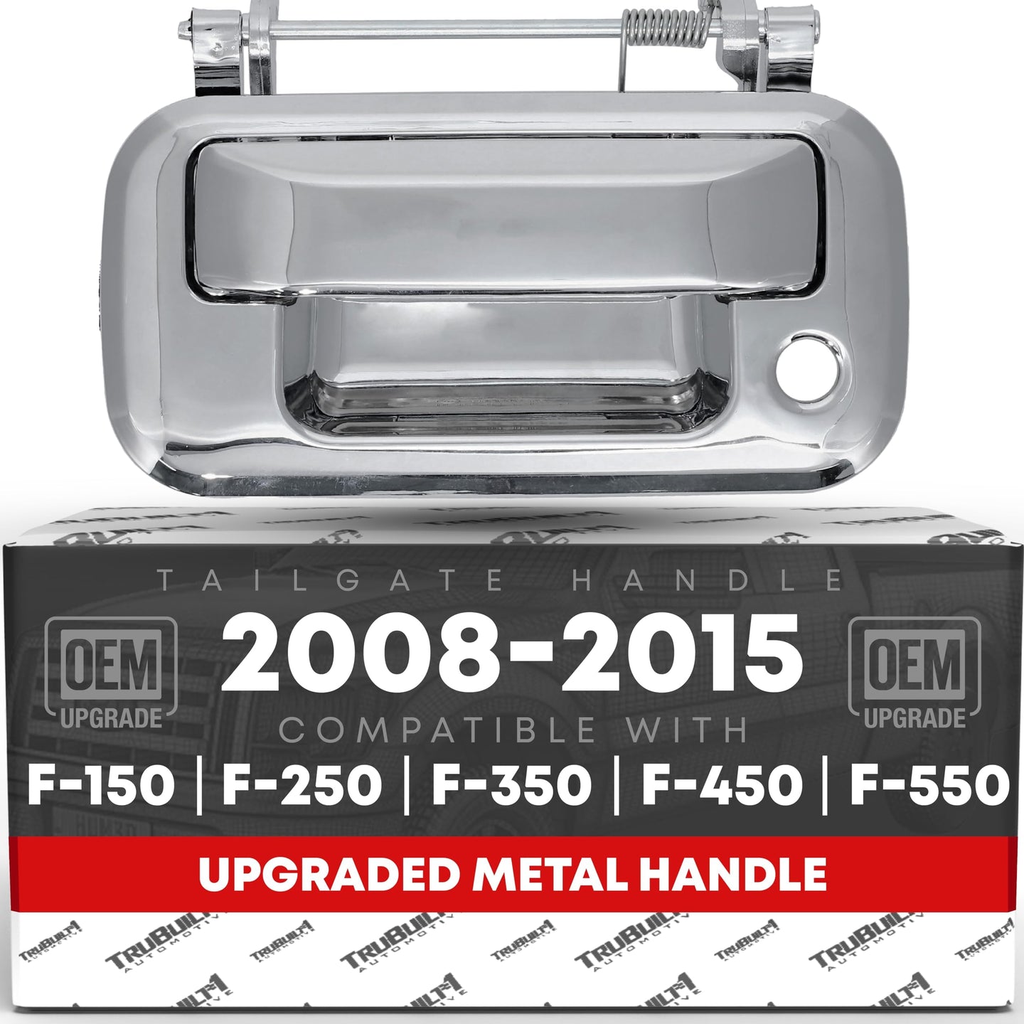 2008-2015 Ford F-150 F-Series Super Duty Lobo Tailgate Handle Latch, Upgraded Metal - All Chrome with Keyhole