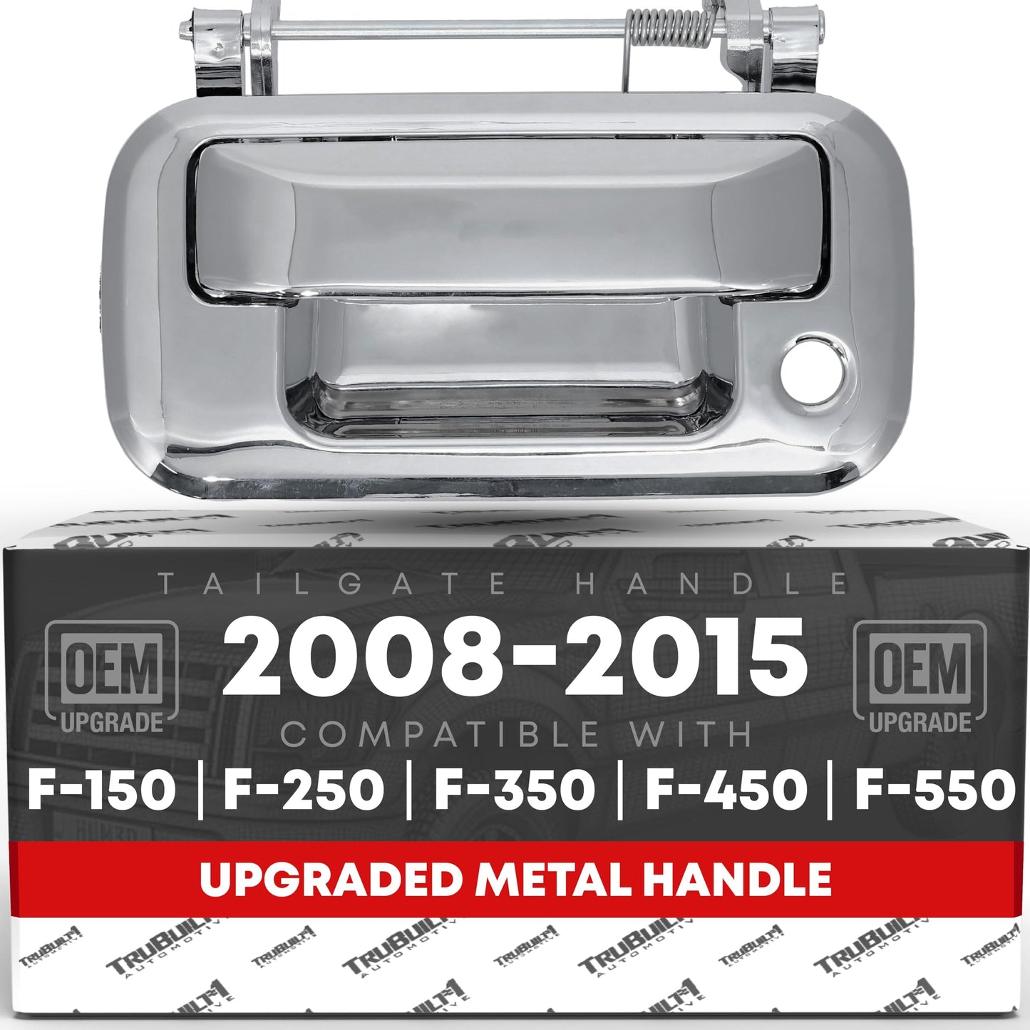 2008-2015 Ford F-150 F-Series Super Duty Lobo Tailgate Handle Latch, Upgraded Metal - All Chrome with Keyhole