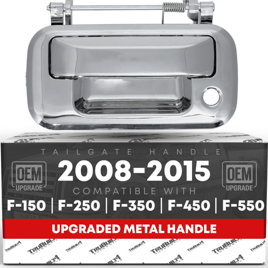 T1A Tailgate Handle Latch, Upgraded Metal - Compatible with 2008-2015 Ford F-150, F-250, F-350, F-450, F-550 Super Duty, 08-15 Ford Lobo - All Chrome w/Keyhole - OEM 8L3Z-9943400-ACHMT, 91077M