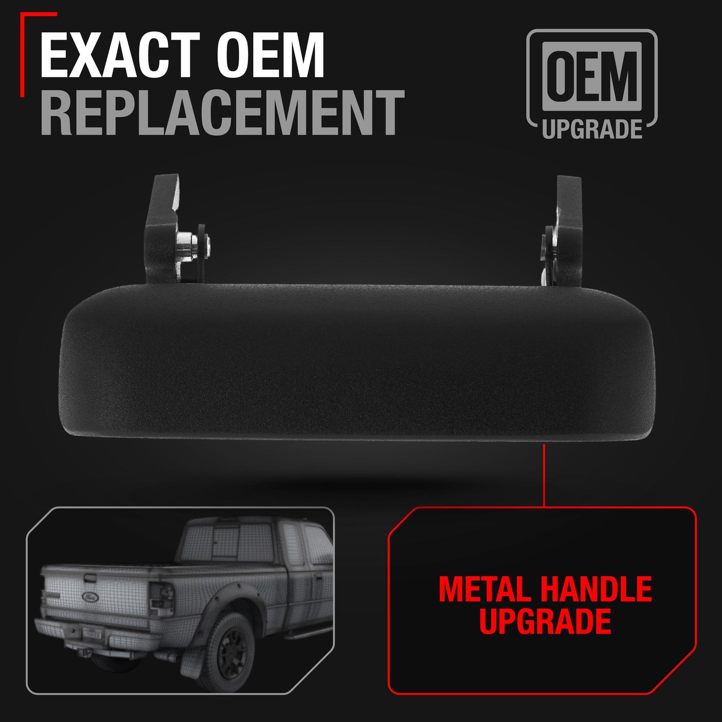 1998-2011 Ford Ranger Tailgate Handle - Upgraded Metal Textured Black - Metal Tailgate Handle