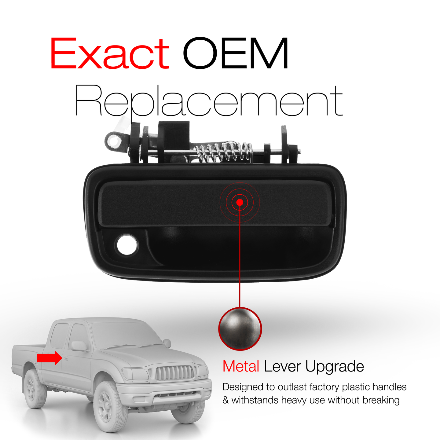 1995-2004 Toyota Tacoma Exterior Front Passenger Door Handle Replacement - Upgraded Metal Textured Black - Passenger Handle (Metal)
