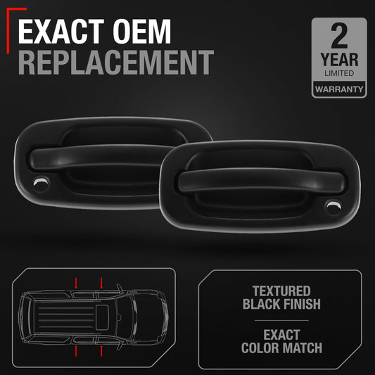 Exterior Front Driver & Passenger Door Handle - Compatible with 1999-2006 Chevrolet Silverado, 02-06 Avalanche, Suburban, Tahoe; 99-06 GMC Sierra, Yukon - Textured - OEM 15034985 - Front Left and Right Pair