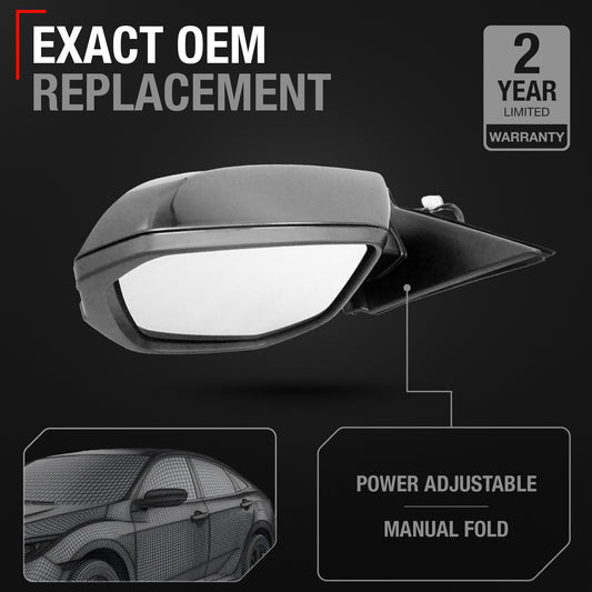 Driver Side Heated Power Side View Mirror - Compatible with 2017-2021 Honda Civic - Power Heated, Manual Folding - Paintable Textured Black Housing - OEM Partslink HO1320297