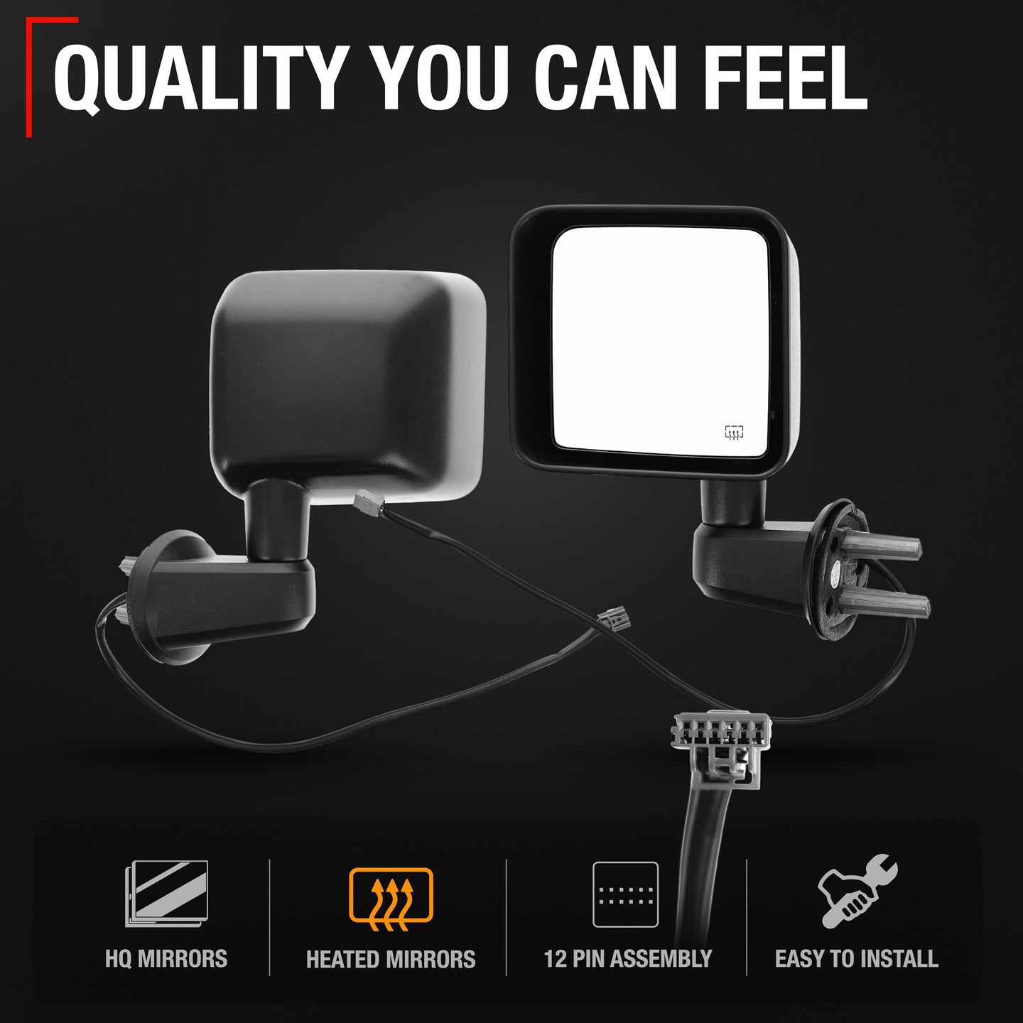 Driver Side Mirror Replacement - Compatible with 2007-2013 Jeep Wrangler - Heated, Powered Adjustment, Manual Folding, Flat Glass - Textured Black Cover, 6H5P - OEM 5182175AA, 5182175AB, CH1320319 - Driver Side Mirror
