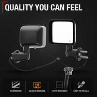 Driver Side Mirror Replacement - Compatible with 2007-2013 Jeep Wrangler - Heated, Powered Adjustment, Manual Folding, Flat Glass - Textured Black Cover, 6H5P - OEM 5182175AA, 5182175AB, CH1320319 - Driver Side Mirror