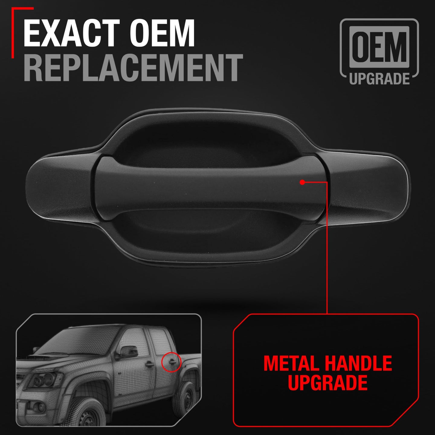 Exterior Rear Driver Door Handle, Upgraded Metal - Compatible with 2004-2012 Chevrolet Colorado, 2004-2012 GMC Canyon - Textured Black - OEM 15243678, 15802004, 25875523, 8258755230, 8932953140, 7931 - Rear Driver Side Handle